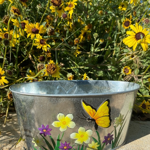 Hand painted Yellow Butterfly Garden Pot - Picture 2 of 2